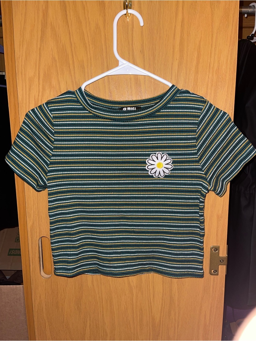 MICHI Green Striped Daisy Patch Crop Top